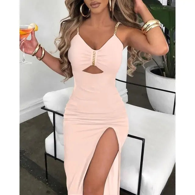 V-Neck  High Slit Dress