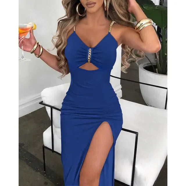 V-Neck  High Slit Dress