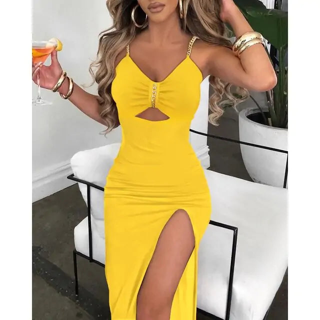 V-Neck  High Slit Dress