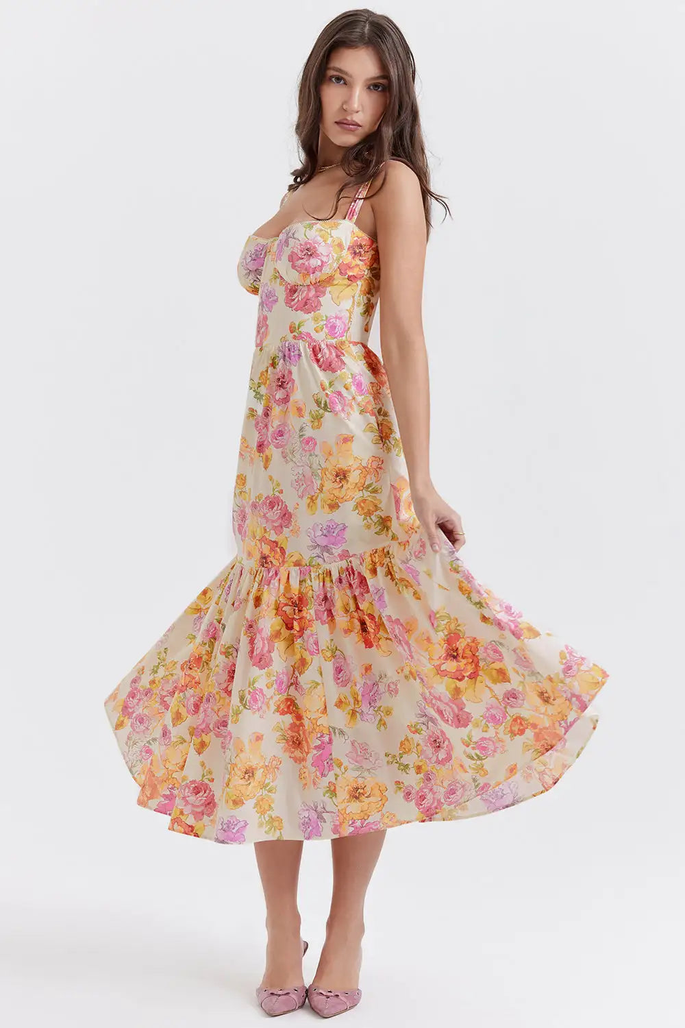 Printed Spaghetti Strap A-line Dress