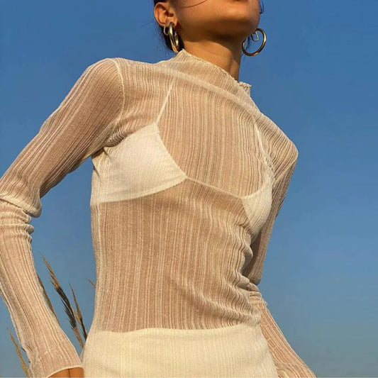 Sienna White Mesh Long Sleeve Top