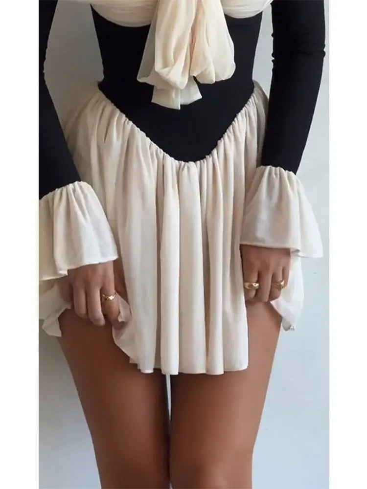 Fashion Patchwork Off Shoulder Mini Dress