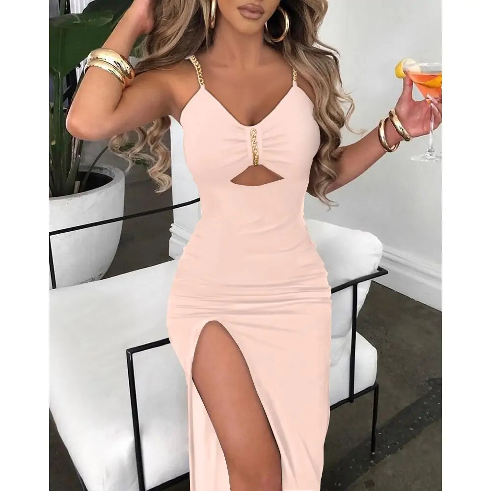 V-Neck  High Slit Dress