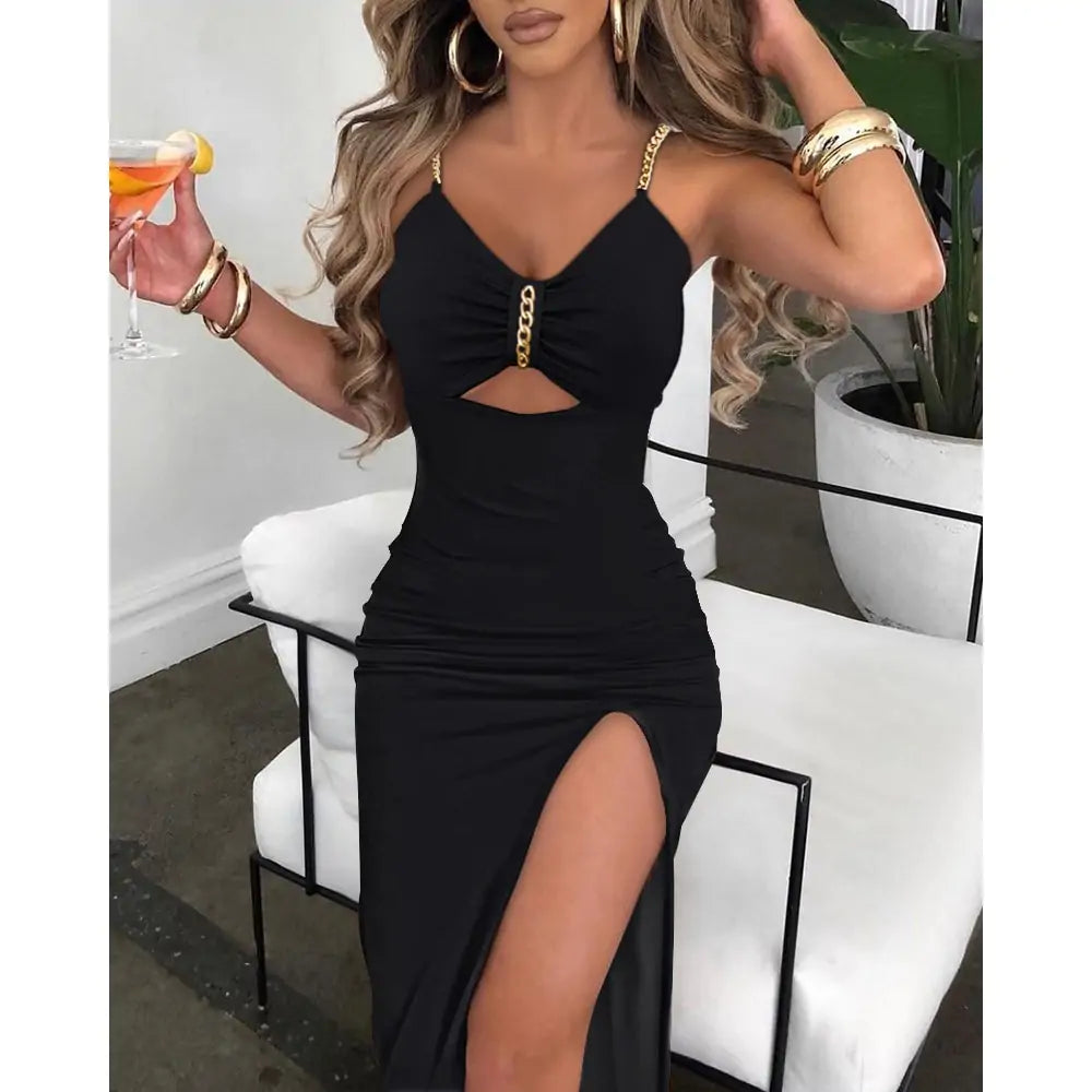 V-Neck  High Slit Dress